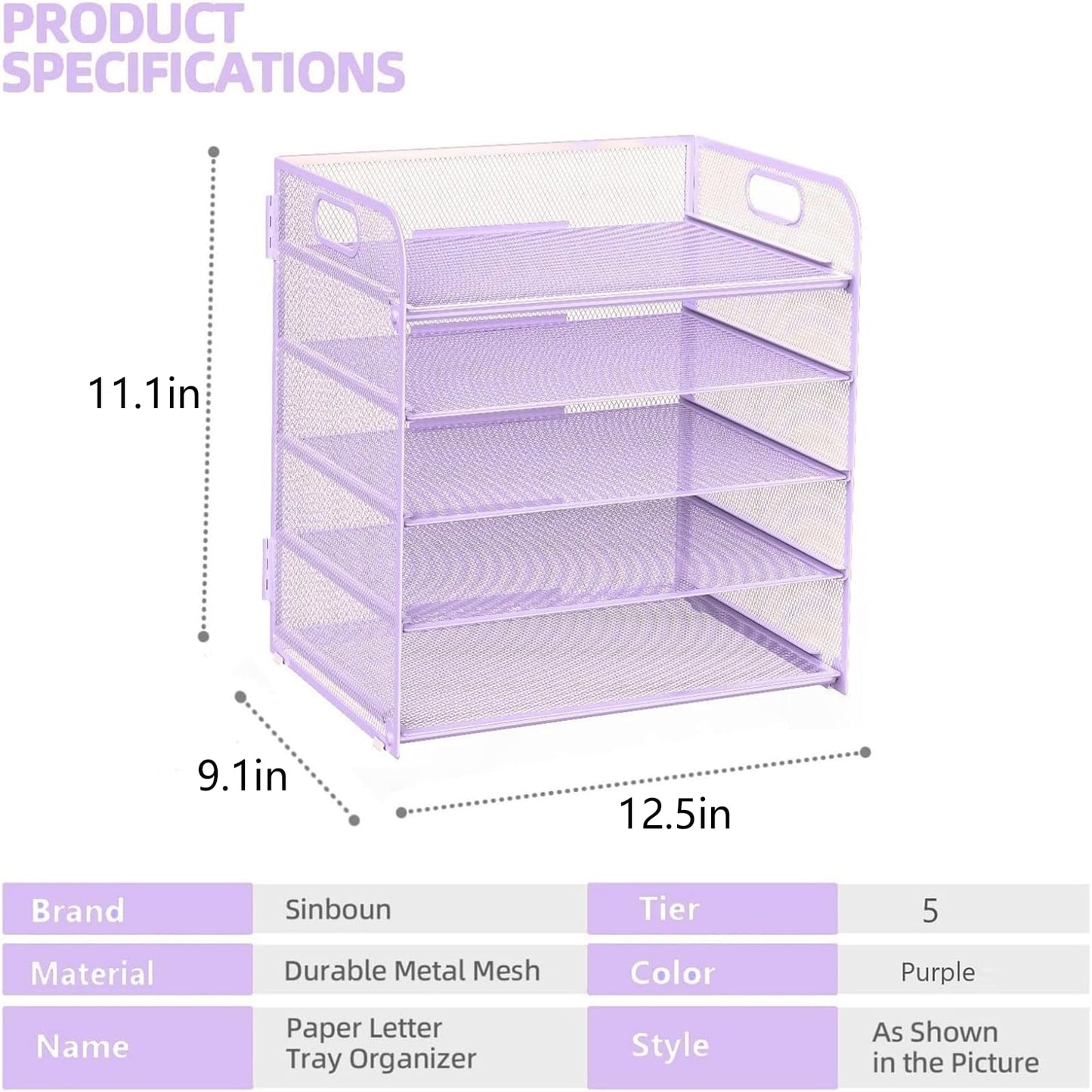 Letter Tray Paper Organizer 5-Tier Desk Organizer File Organizer Paper Holder with Handle, Metal