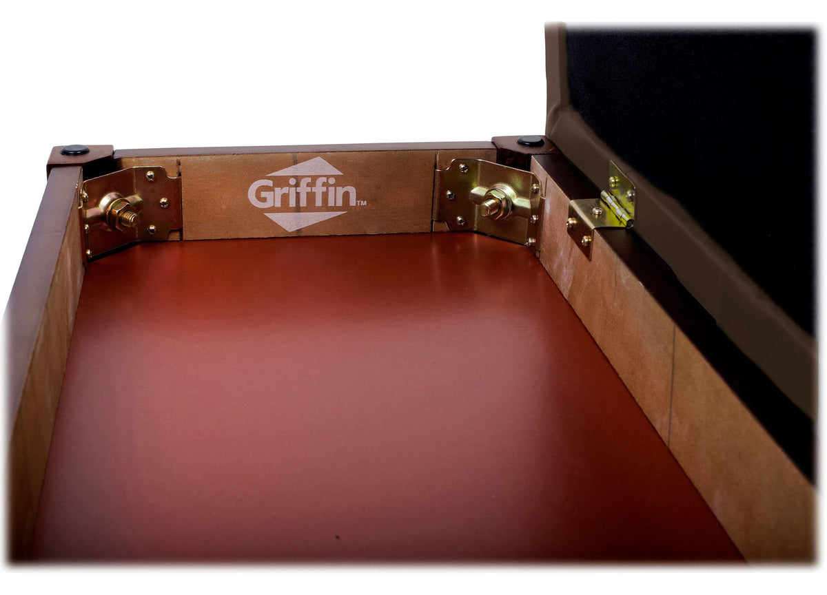 Griffin Brown Wood Piano Bench (ErgonomicPRO-X Series) – PU Leather Duet Seat with Storage, Double
