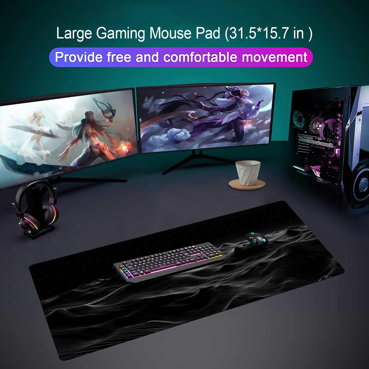 Large Extended Gaming Mouse Pad with Stitched Edges,Black 3D Design XL Desk Pad Mouse Pads for