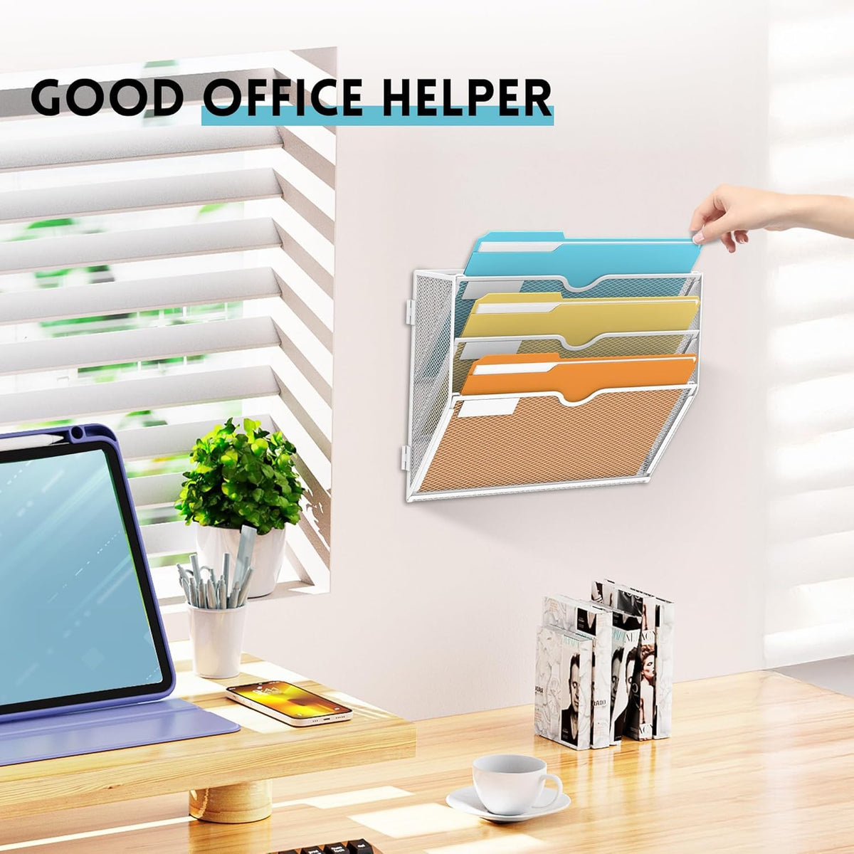SUPEASY 3-Tier Wall File Organizer, Hanging Wall Mounted Mail Organizer with Label Slots, Metal