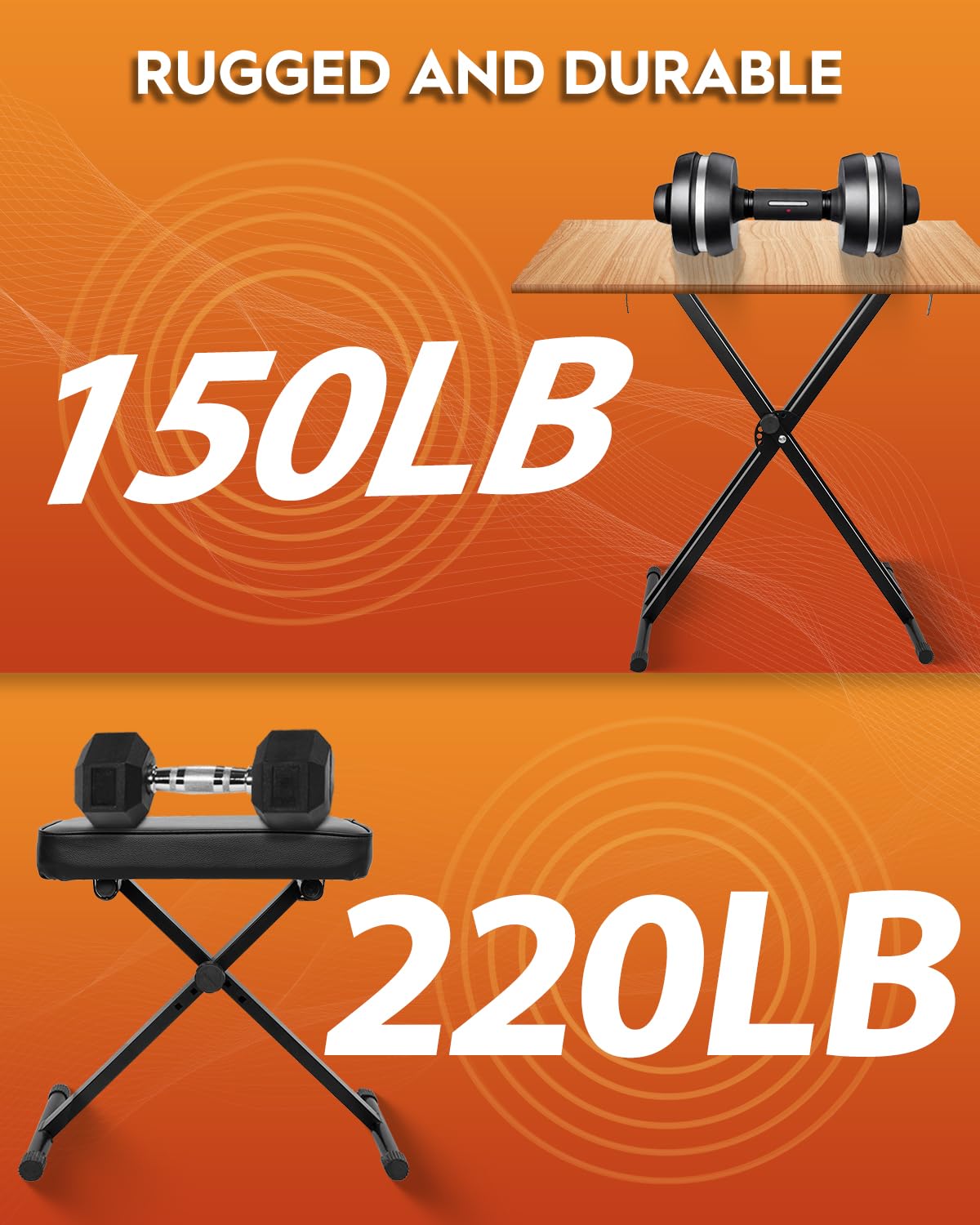STRICH Piano Keyboard Stand Stool Set, Adjustable Double X-Style Portable Stand for 54-88 Key