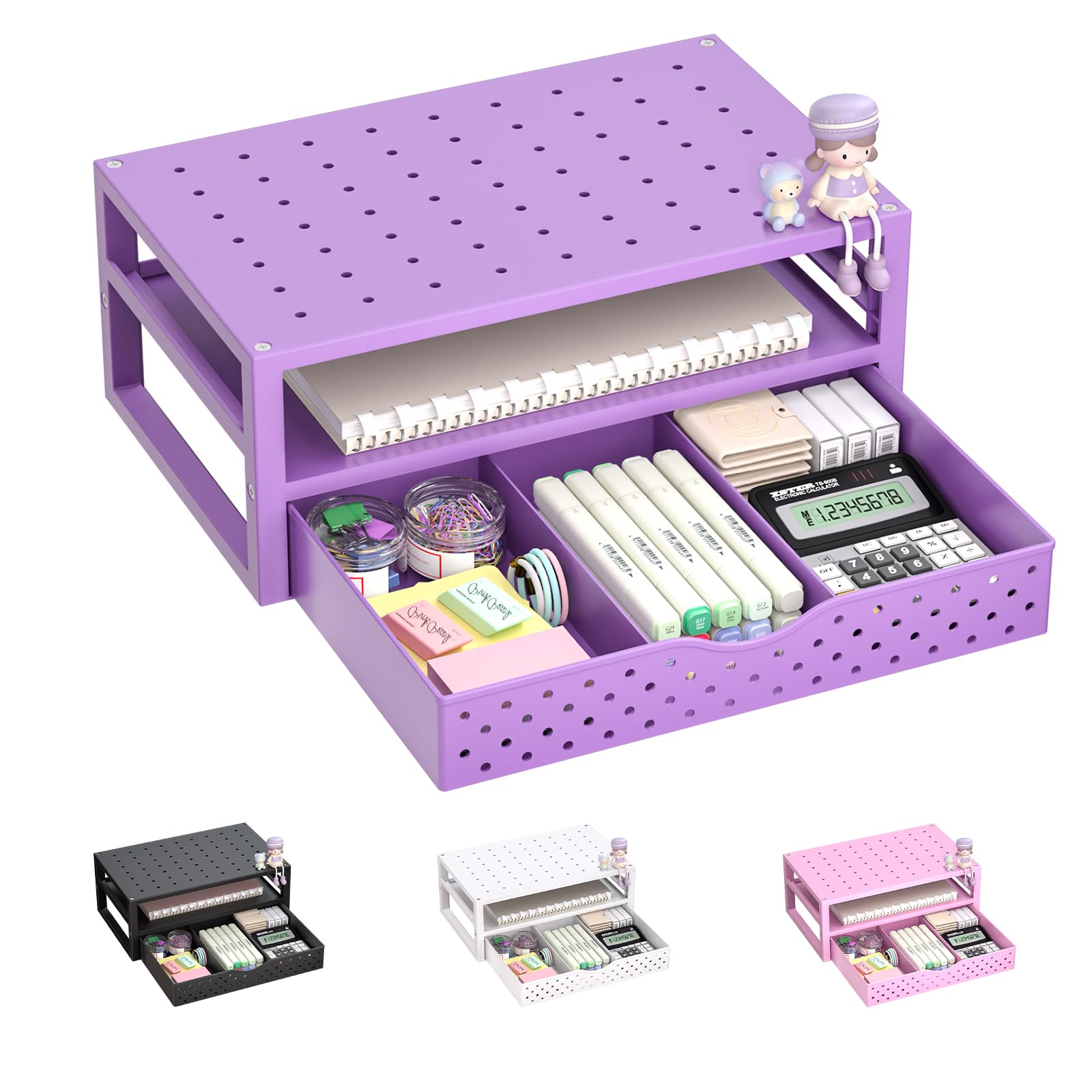 WALI Desk Organizer with Drawer，Computer Monitor Stand with Storage, Desk Organizers and
