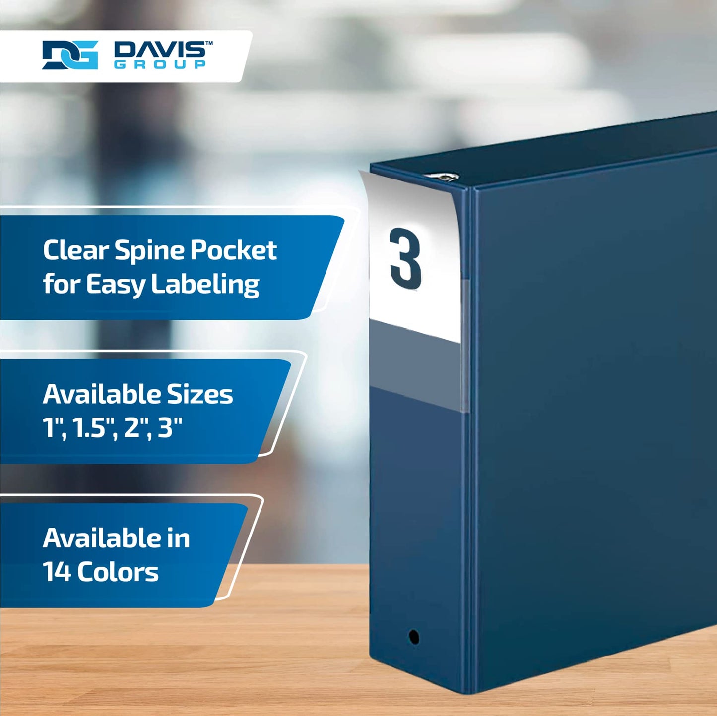 Premium Economy 3-Ring Binder, Spine Label, 3" Round Rings, Navy Blue, 6 Pk