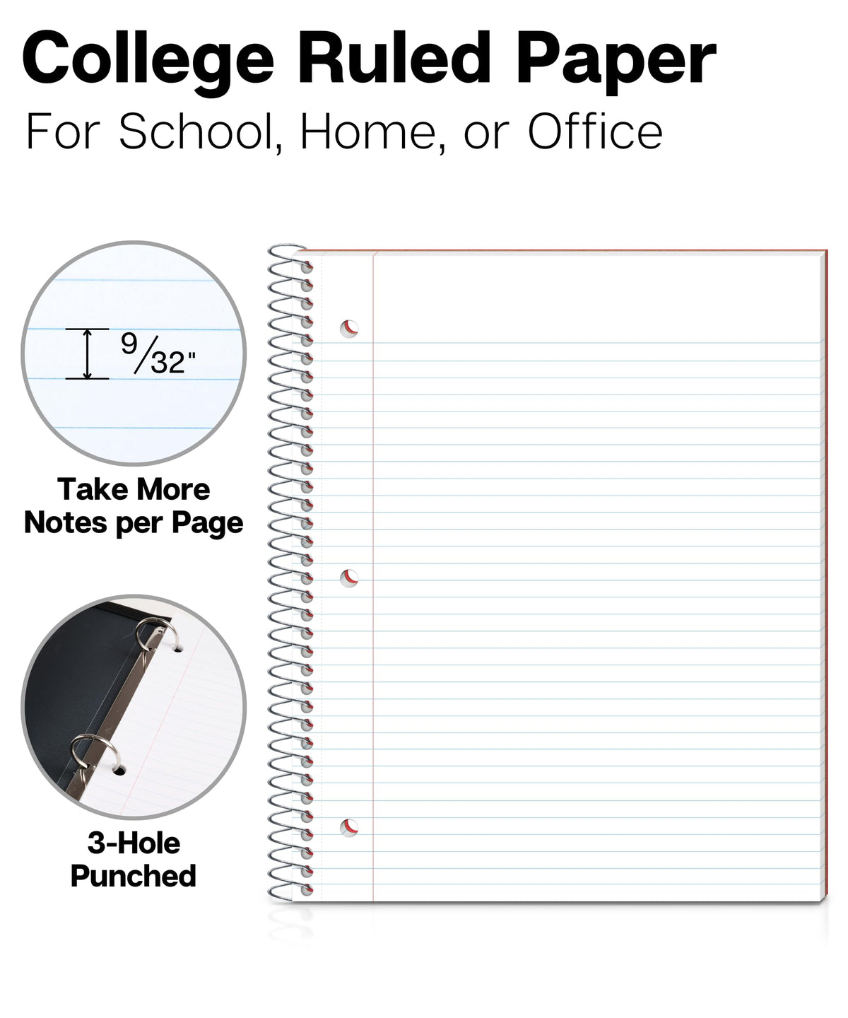 Dunwell 1-Subject College Ruled Spiral Notebook 8.5x11, 100 Sheets, Red