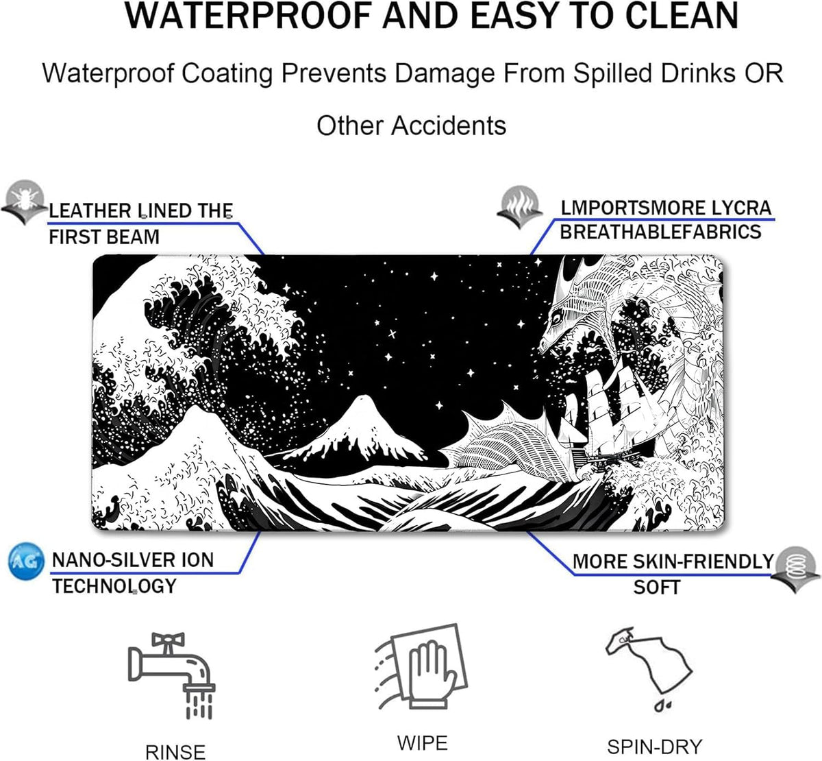 Large Gaming Mouse Pad, Waterproof Extra Large Big Mouse Pad with Stitched Edge, XXXL Non-Slip