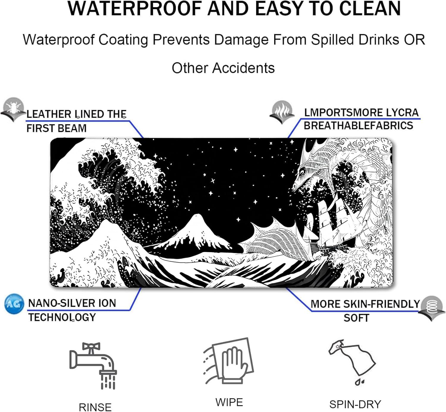 Large Gaming Mouse Pad, Waterproof Extra Large Big Mouse Pad with Stitched Edge, XXXL Non-Slip