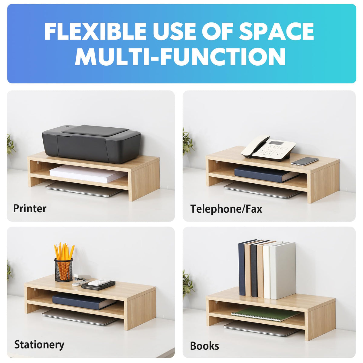 FITUEYES Wooden Monitor Stand Riser, 2-Tier Desk Storage Shelf, Oak