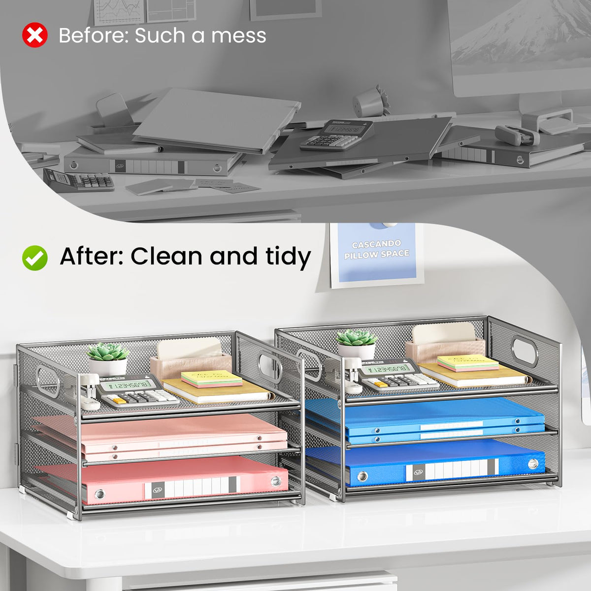 Paper Tray Organizer for Desk Organizers and Accessories 2P Silver