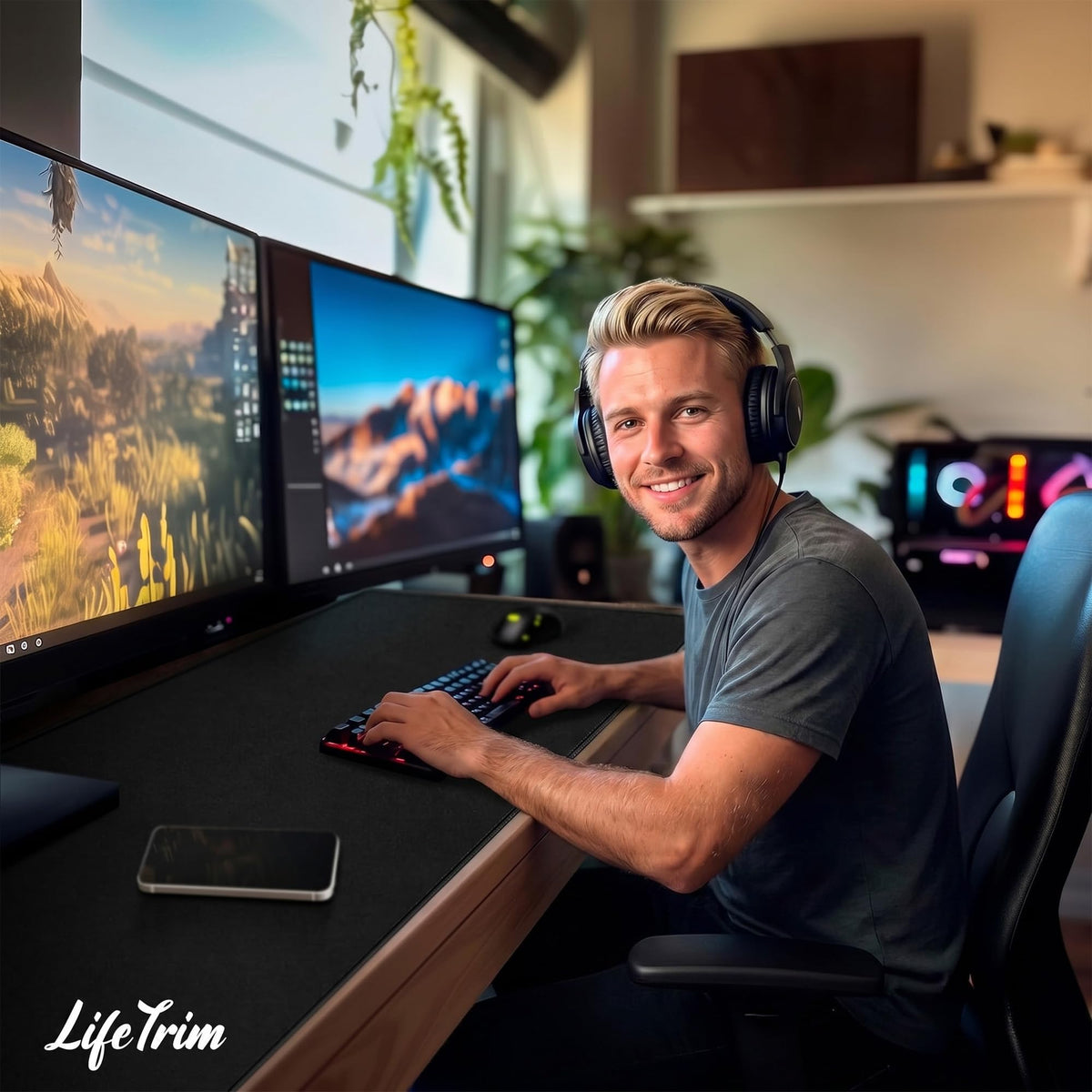 LifeTrim Extra Large Desk Mat 55x23 Inch, 5mm Extra Thick Extended Gaming Mouse Pad Full Desk