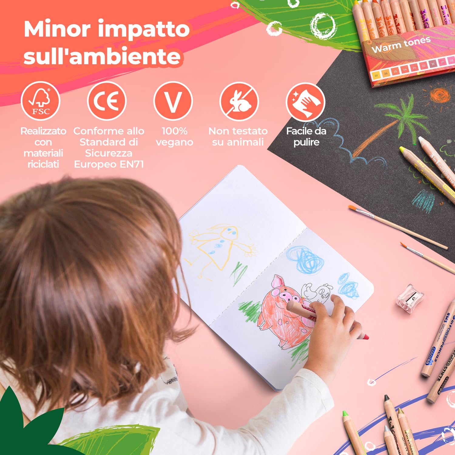 colozoo 3 In 1 Color Pencil Set for Kids | 48 Colored Pencil for Toddlers. Fat Coloring Pencils