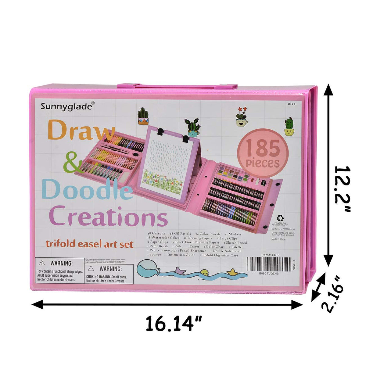 Sunnyglade 185 Pieces Double Sided Trifold Easel Art Set Art Supplies Pink
