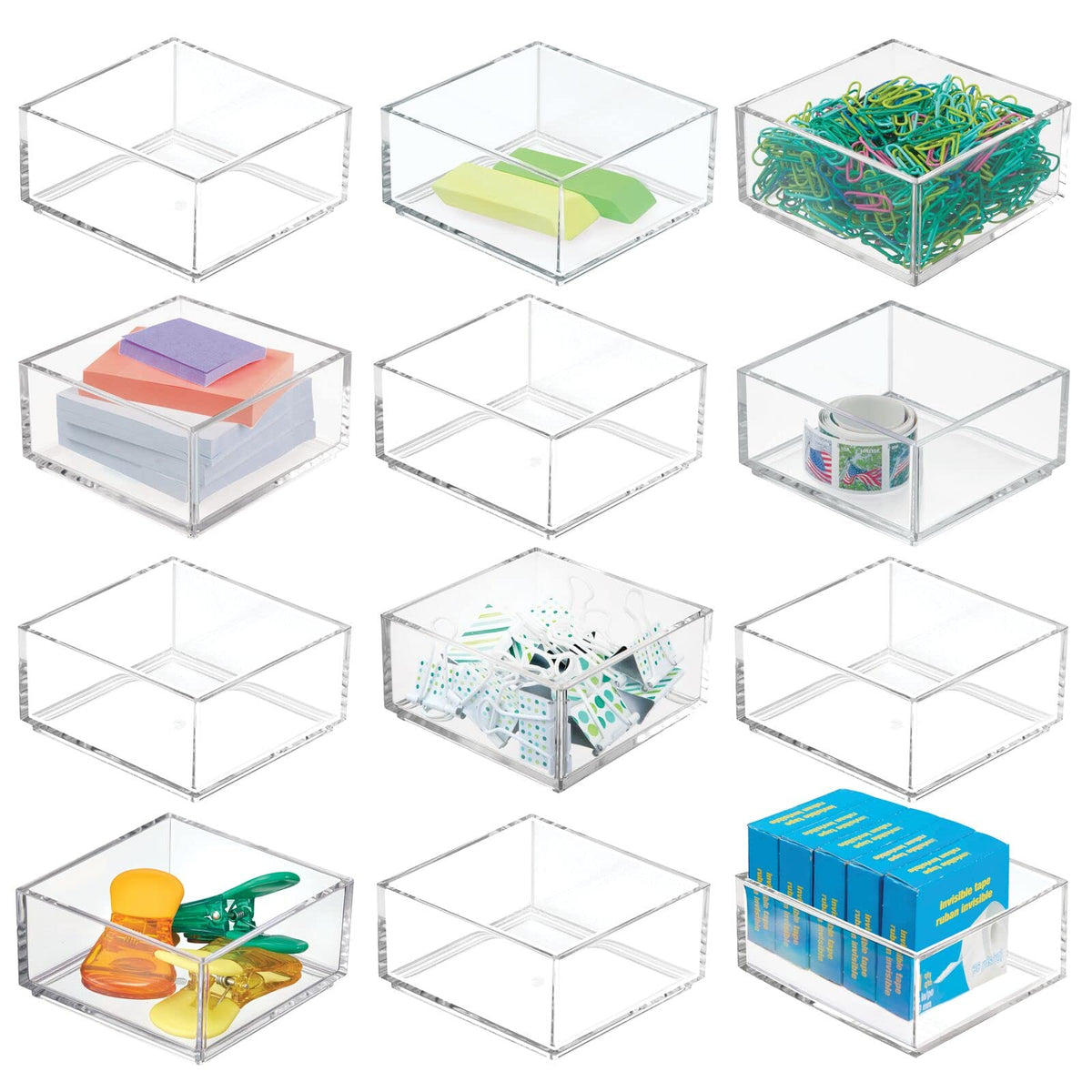 mDesign Plastic Square Desk Organizer - Create Section for Home Office Drawers, Desktop - Holds