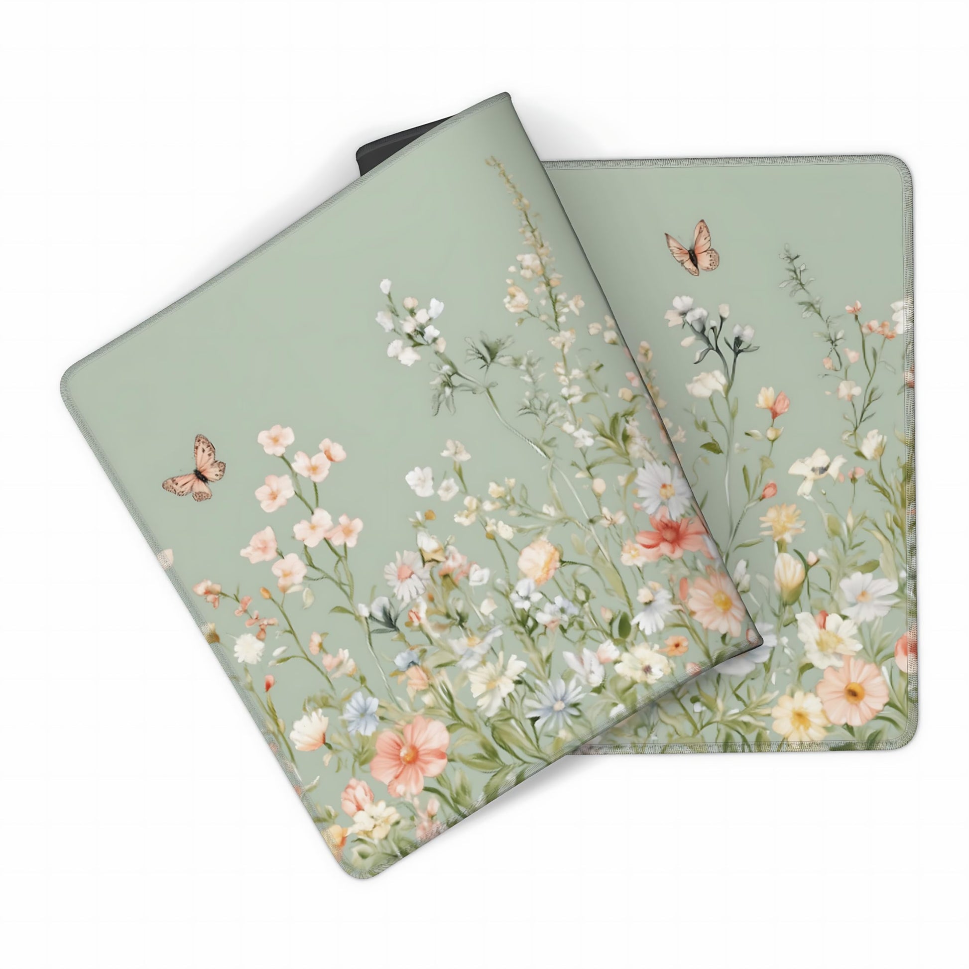 Cute Floral Aesthetic Wildflower Gaming Mouse Pad, Sky Blue Macaron Desk Mat with Anti-Slip Base &