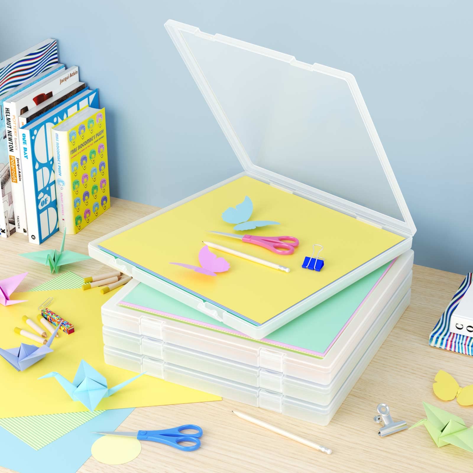 Denkee 12 x 12 Paper Storage, 4 Pack Scrapbook Paper Organizer Storage, Craft Organizers Box