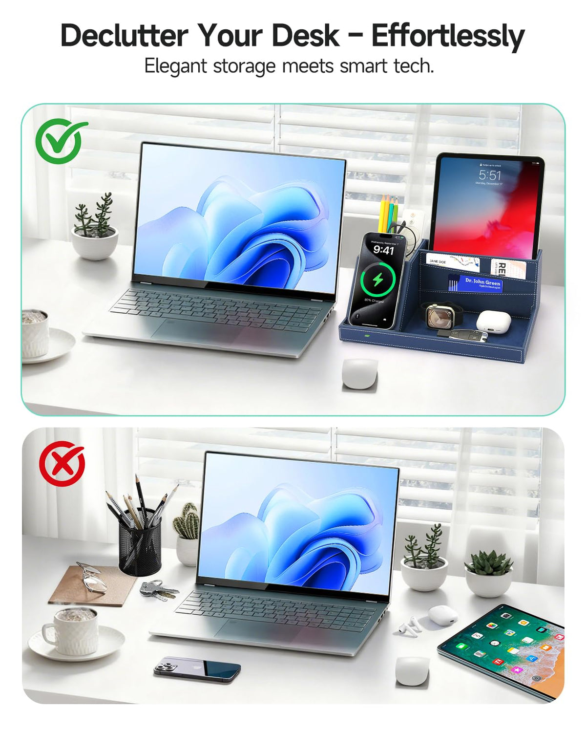 Desk Organizer with Charging Station, Nightstand Organizer Phone Docking Station, Men Gift Husband