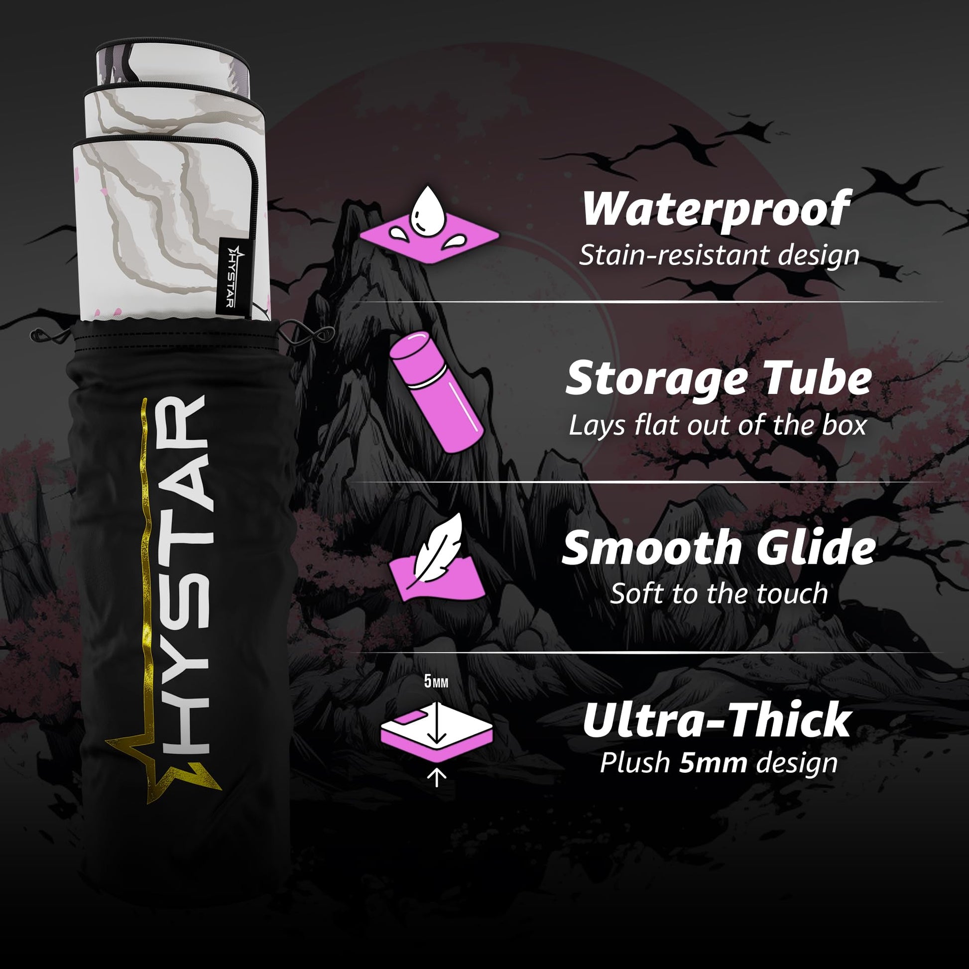 Hystar® Extended Gaming Mouse Pad | XXL 36" x 16" | 5mm Thick, Waterproof Surface, Smooth Polyester