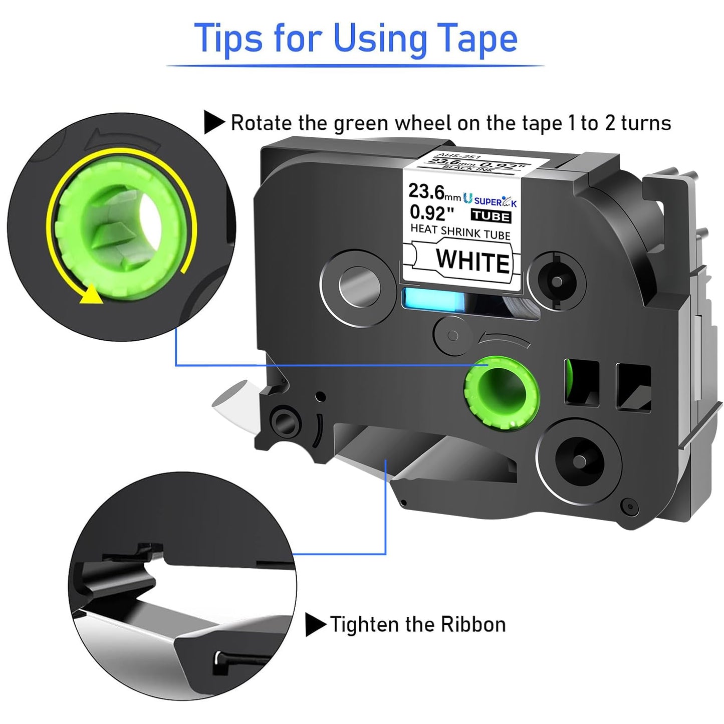 USUPERINK 2 Pack Compatible for Brother Ptouch HSe-251 HSe251 HS-251 HS251 AHS-251 23.6mm 1 inch