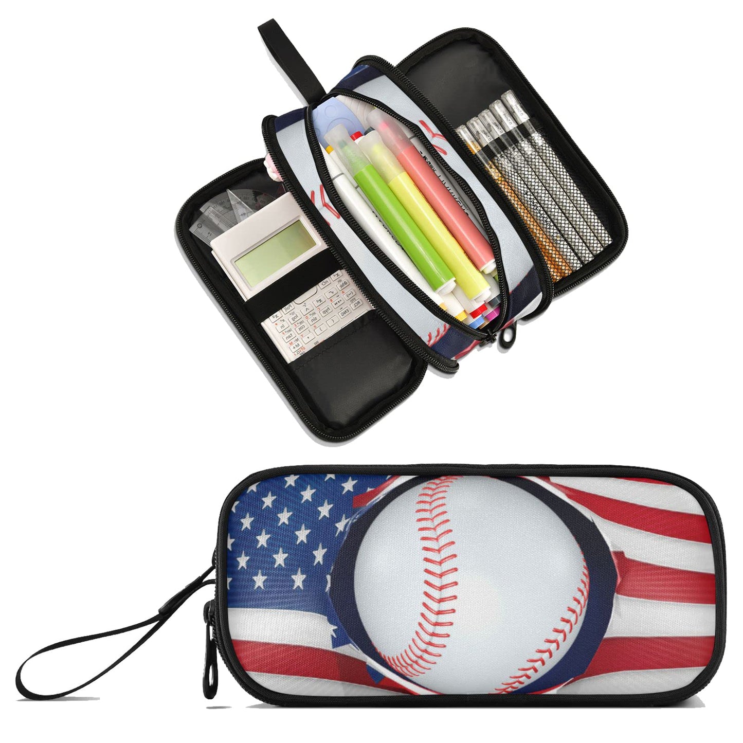 XUWU American Flag Baseball Large Capacity Pencil Case Pencil Pouch Pen Box