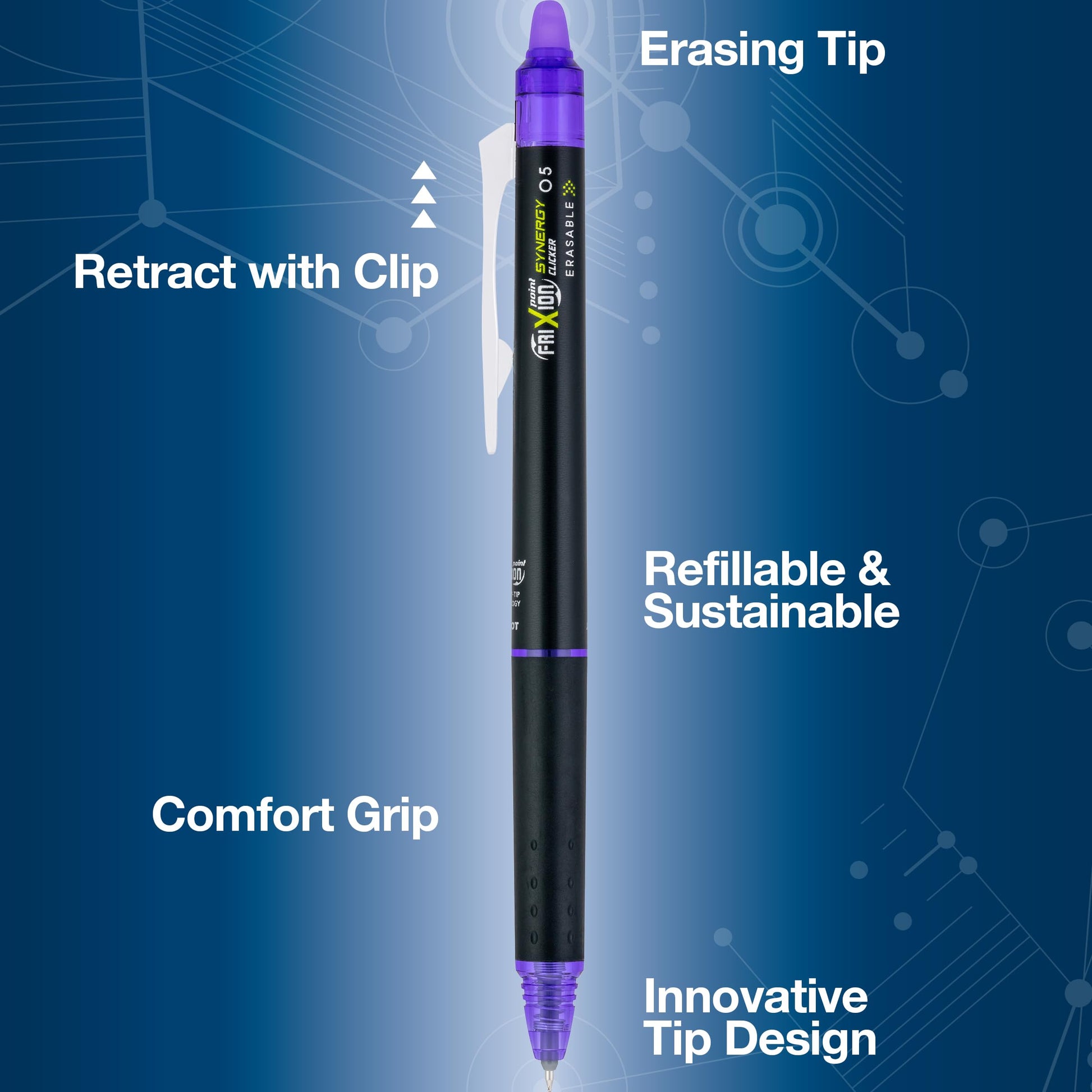 Pilot FriXion Synergy Clicker Erasable Gel Ink Pens, 0.5mm, Purple, 12-Pack