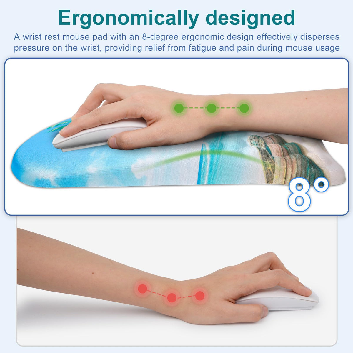 Ergonomic Wrist Mouse Pad with Massage Design, Wrist Rest Pain Relief Mousepad with Memory Foam