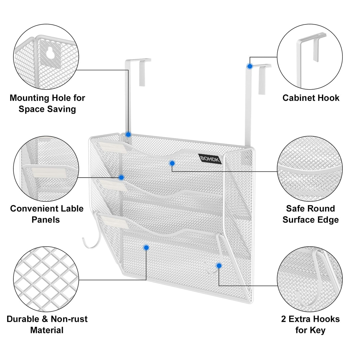 BOHDK Wall File Organizer, 3 Tire Hanging File Folder Mail Organizer, Vertical Mesh Metal Door/Wall