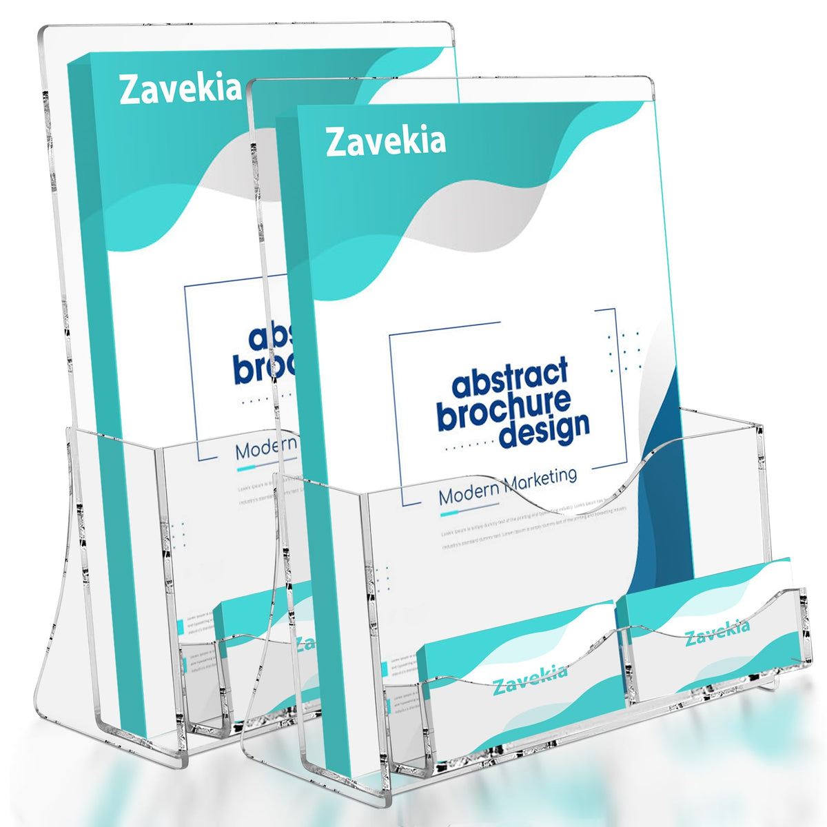zavekia 2 Pack Acrylic Brochure Holder With business card holder, 8.5 x 11 inches Clear Acrylic