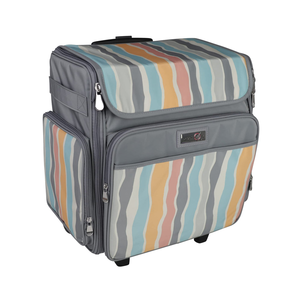 Everything Mary Rolling Scrapbook Tote – Grey Stripes Craft Bag with Wheels – Portable Storage