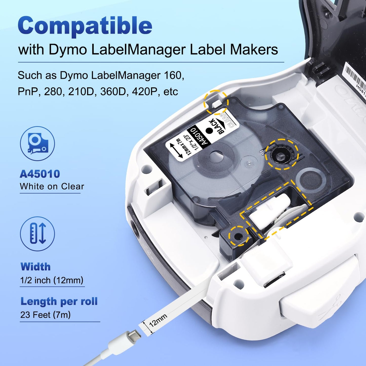 COLORWING Compatible with DYMO D1 Label Tape Black on Clear 45010 a45010