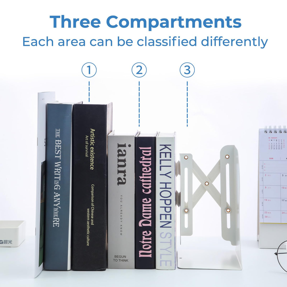 M&G Adjustable Bookends Book Ends for Shelves, Metal Bookend for Heavy Books, Desk Magazine File