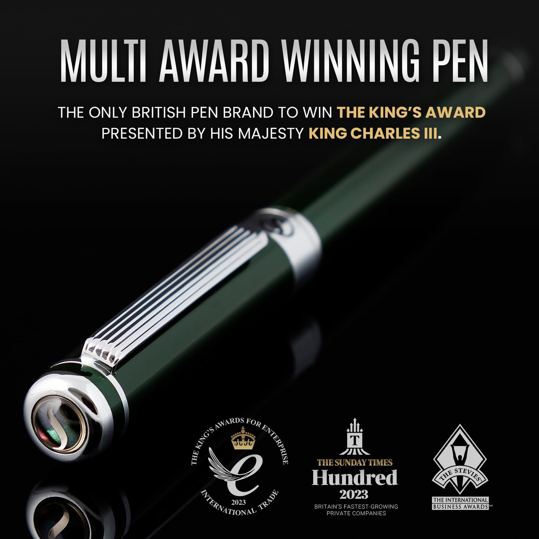Scriveiner British Racing Green Fountain Pen - Stunning Luxury Pen with Chrome Finish, Schmidt Nib