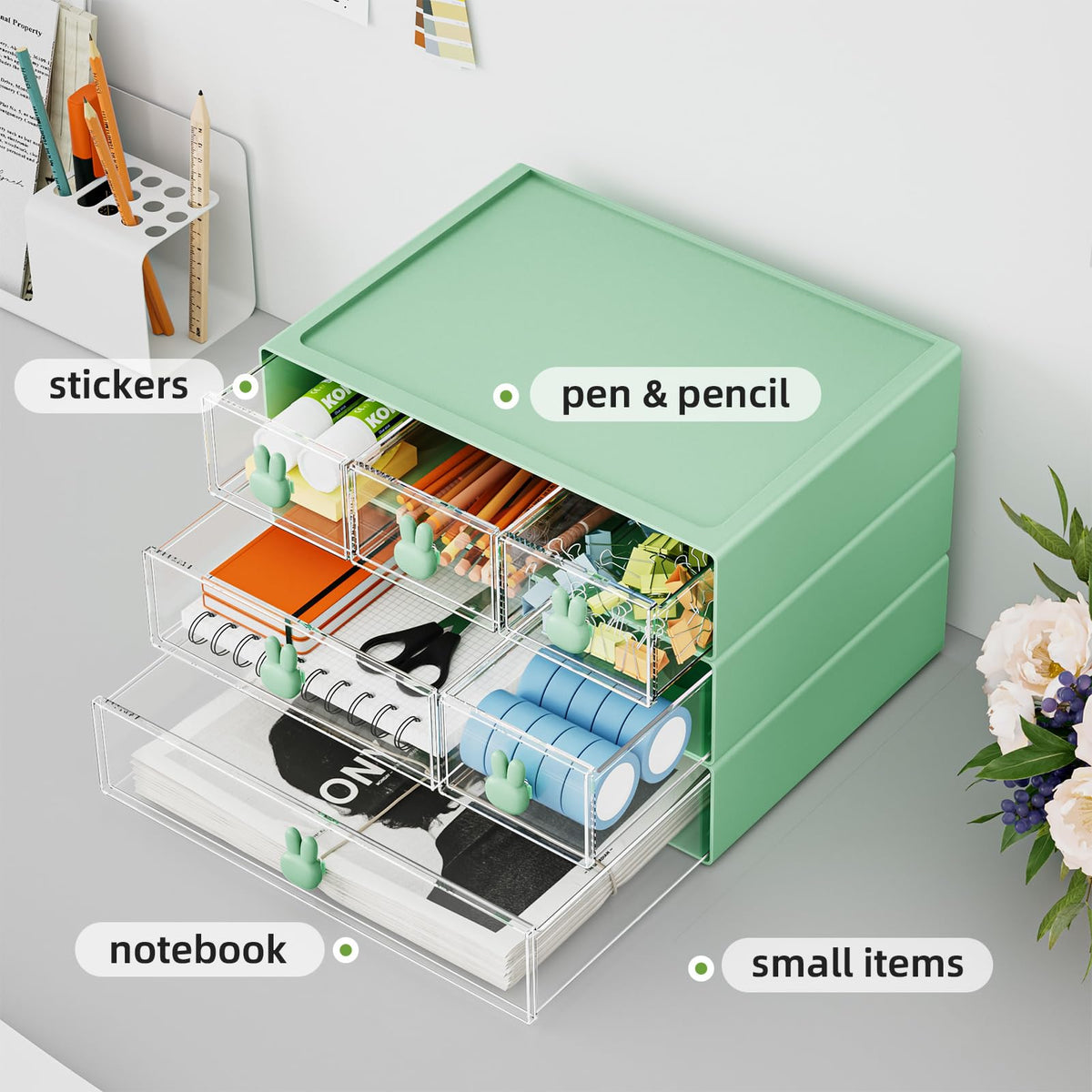 Marbrasse Desk Organizer with 6 Drawers, 3 Tier Stackable Storage Drawers Plastic Makeup Storage
