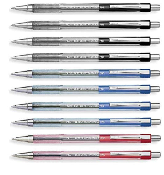 Pilot Better Retractable Ballpoint Pen, Bundle Black, Blue, Red colors Fine Point 07, 10 COUNT