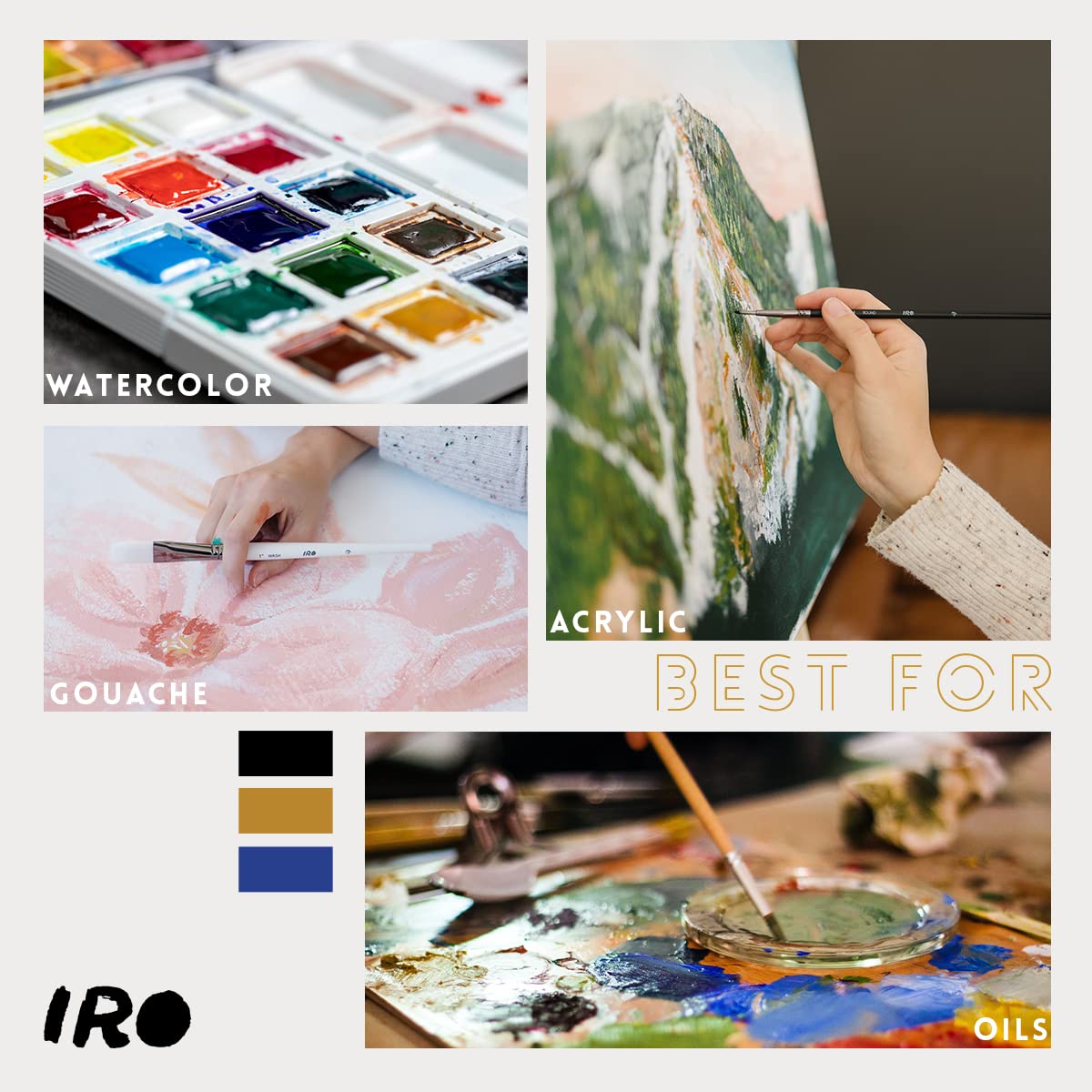 IRO Artist Paint Brush Set of 15 Professional Flat Paint Brushes for Acrylic Painting and Oil