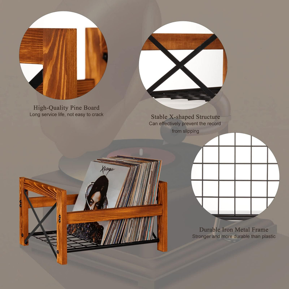 X-cosrack Vinyl Record Holder – 1 Pack Only – Fits 7"–12" Albums, Holds 50–100 Records, DVDs, or