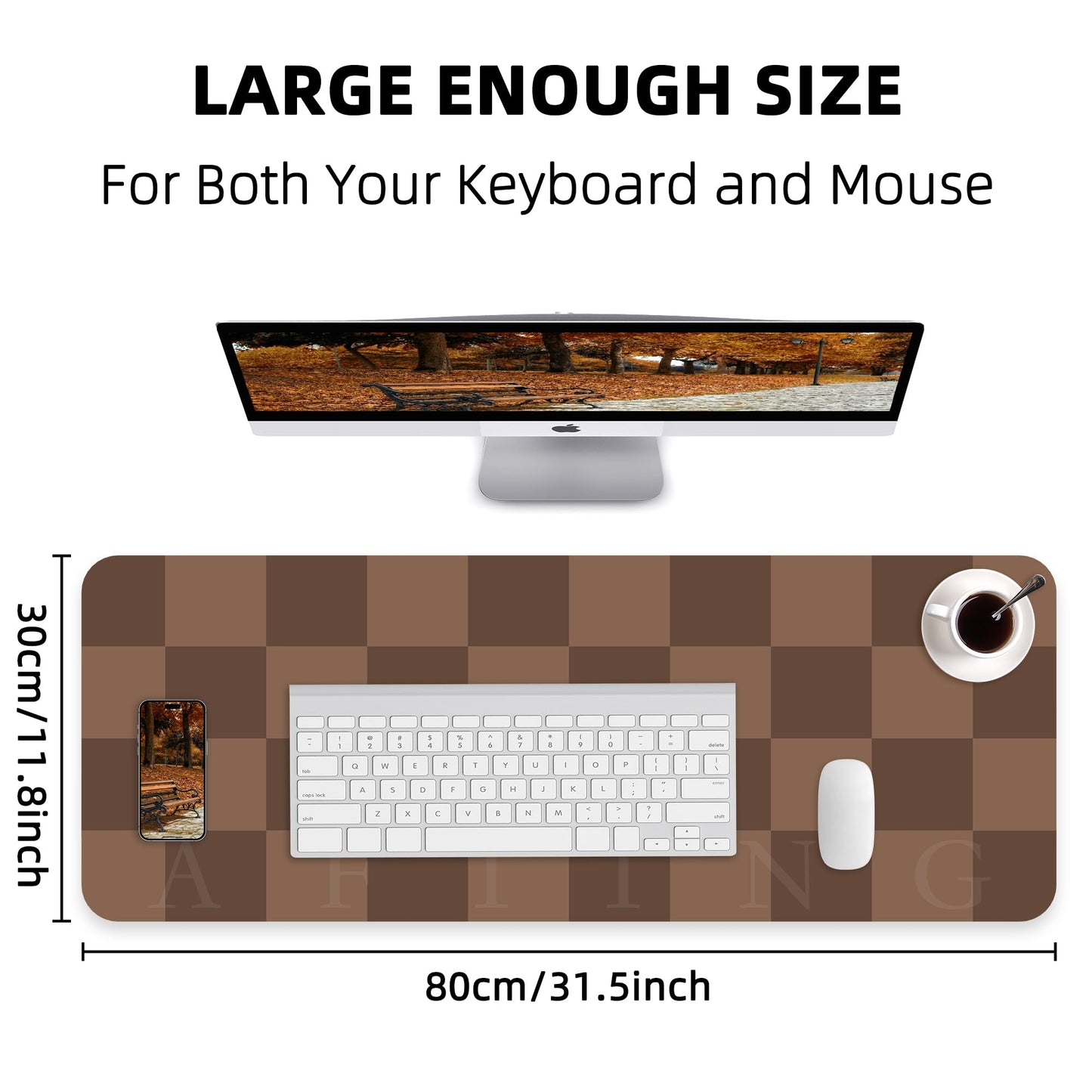 AFIING Brown Checkered Desk Pad 31.5" x 12"