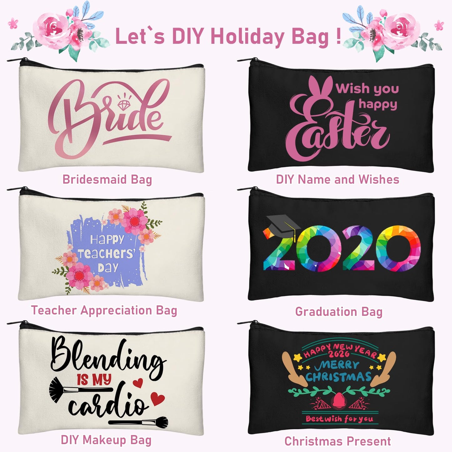 Legigo 20 Pack Blank Canvas Bags Zipper Pouch Makeup Bags Pencil Pouch Bulk