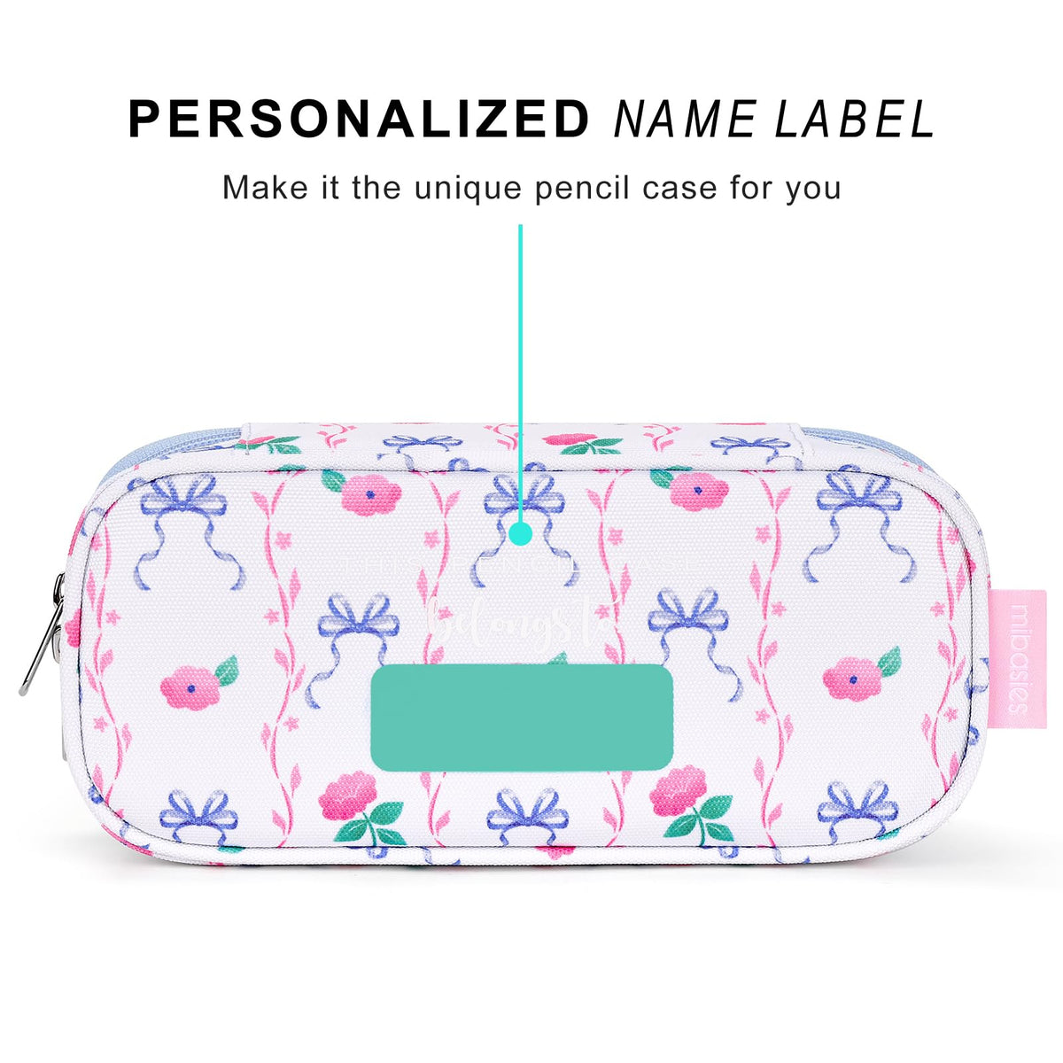 mibasies Girls Pencil Case for Kids, Multi-Slot Pencil Pouch, Bowknot Rose Sky Blue