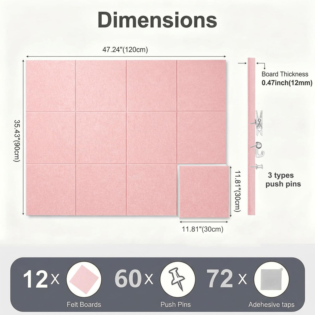 G Gamit 0.47" Thick Felt Wall Tiles 48"x36" Cork Board Alternative 12 Pack 11.81"x11.81"Felt