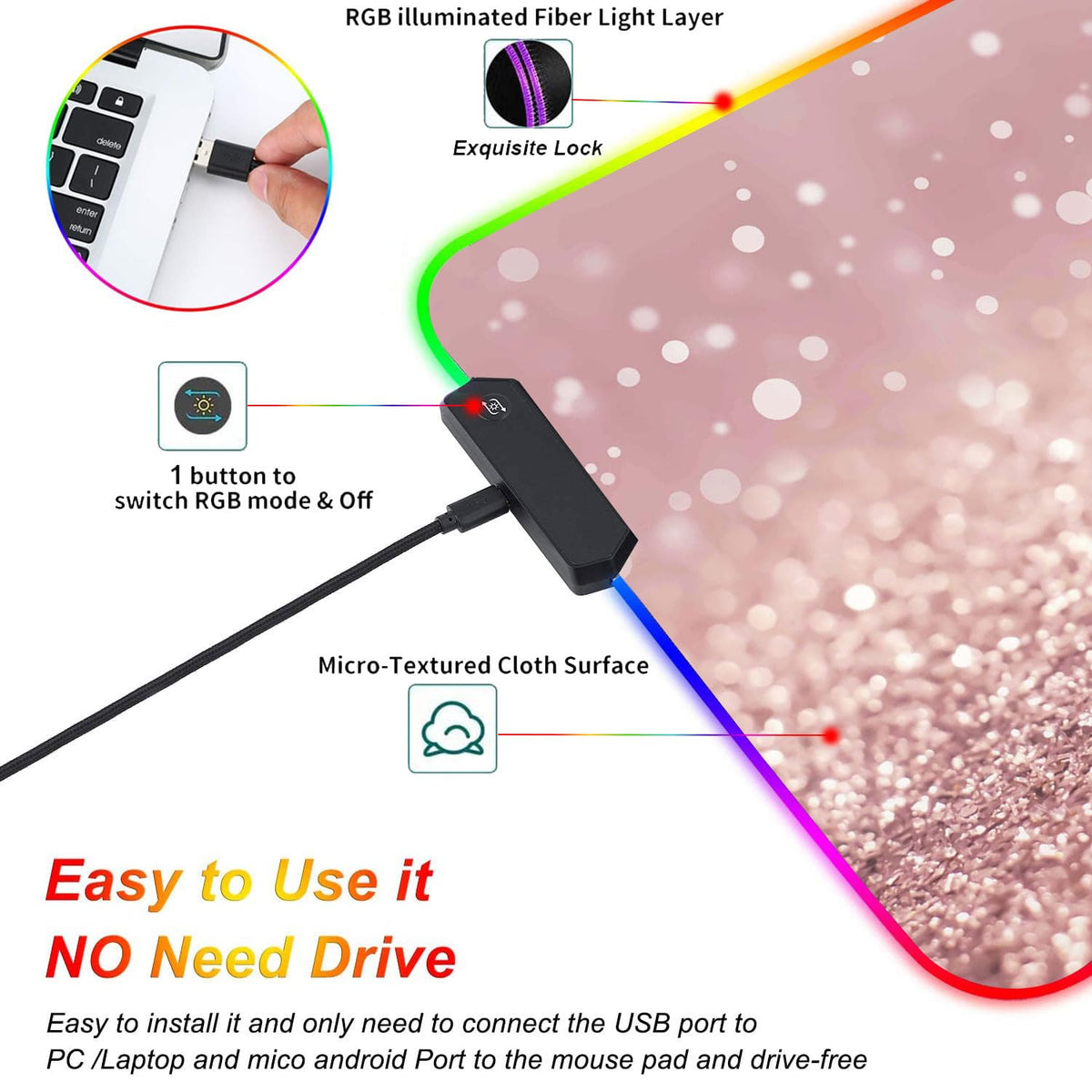 CICPLKSE Customized RGB Gaming Mouse Pad and Coffee Coaster,Large Glowing Led Anti-Slip Rubber Base