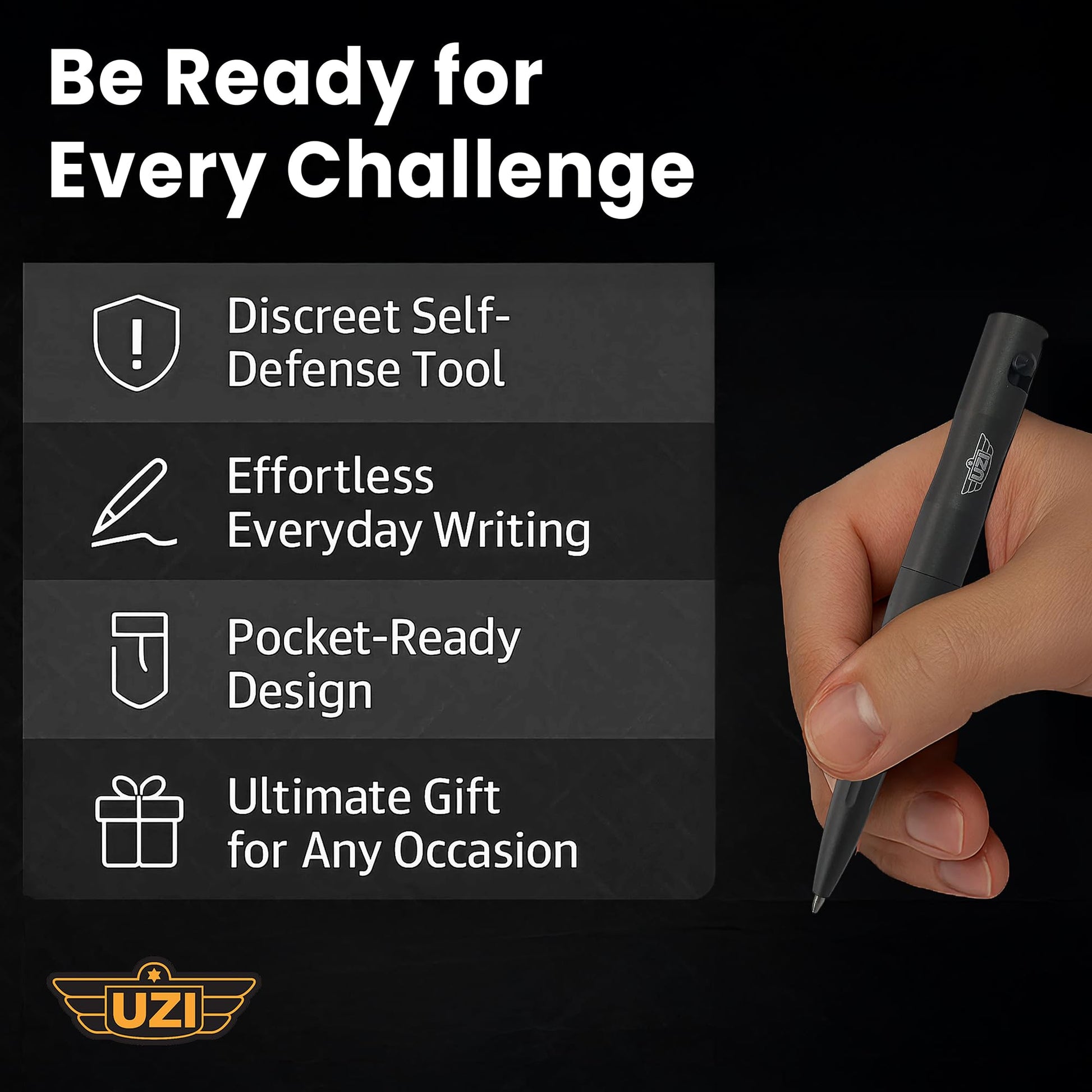 UZI Tactical Bolt Action Pen, Ultra Durable Aircraft Aluminum (UZI-Tacpen15-GM) Ballpoint Writing