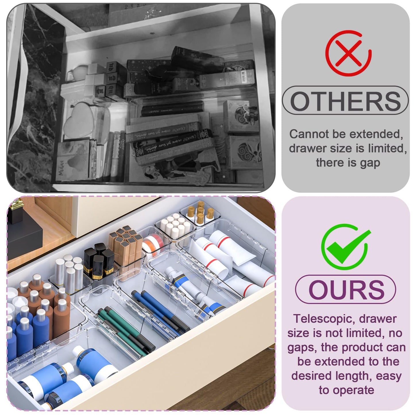 14 Pcs Adjustable Drawer Organizer, Clear Drawer Organizer Expendable