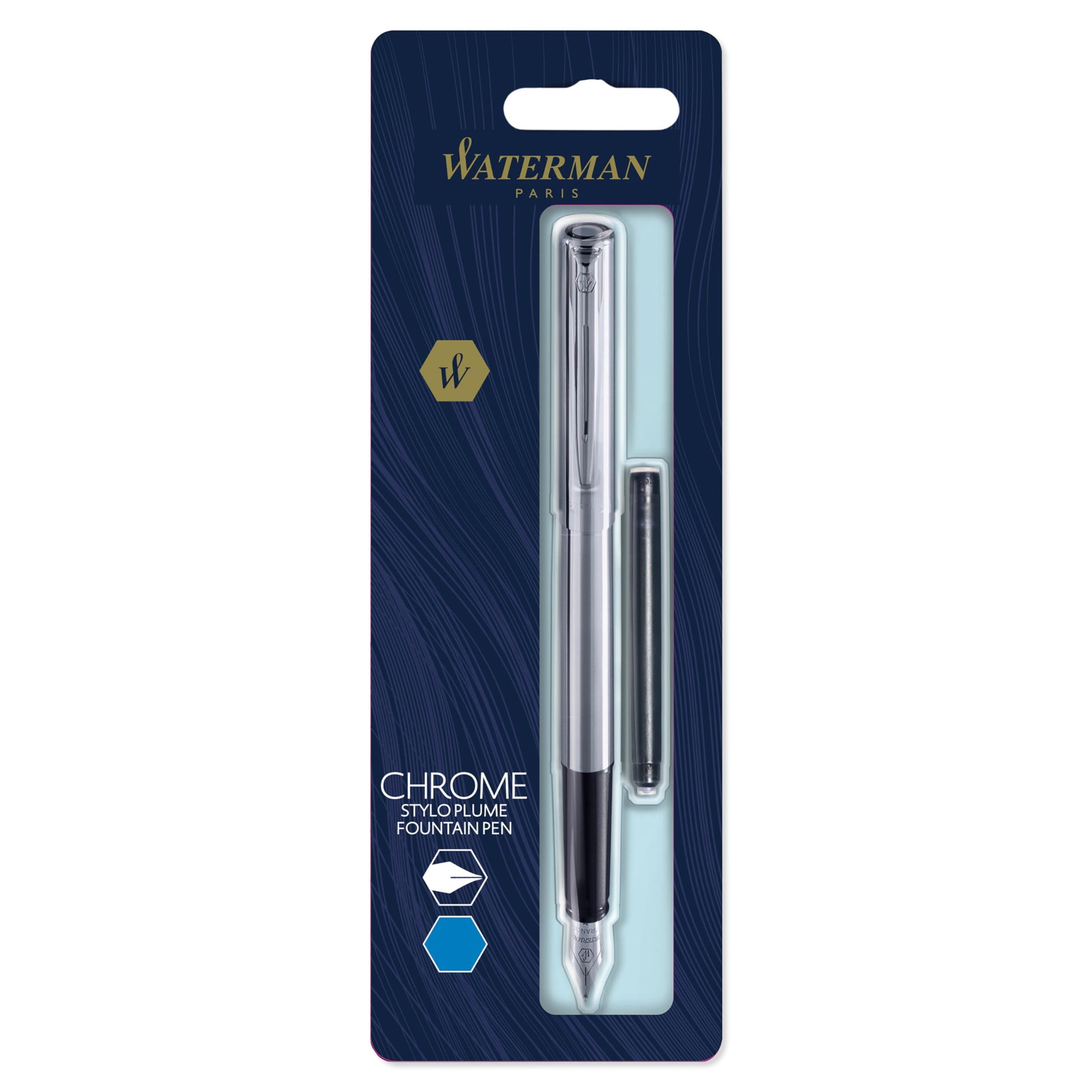 Waterman Allure Fountain Pen | Stainless Steel | Fine Nib | Blue Ink