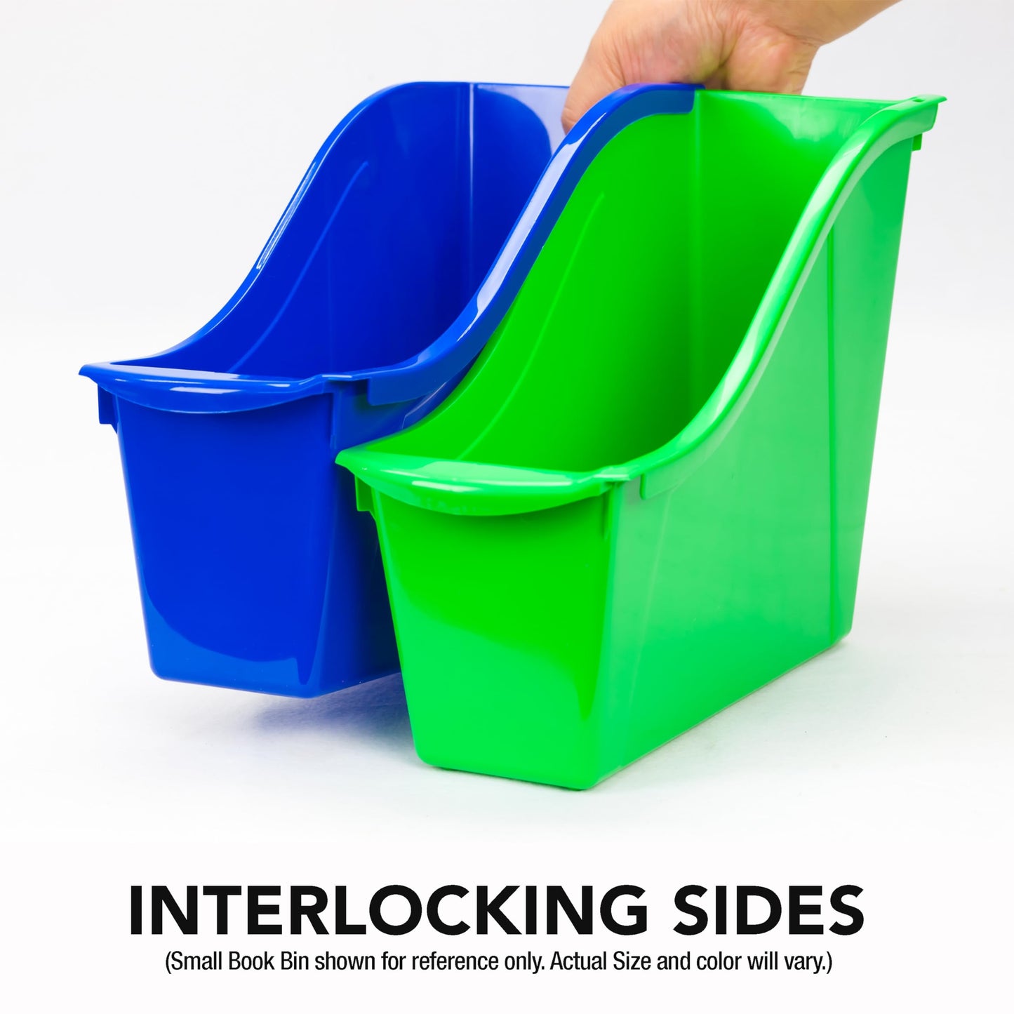 Storex Large Book Bin, Interlocking Plastic Organizer for Home, Office and Classroom, Red, 6-Pack