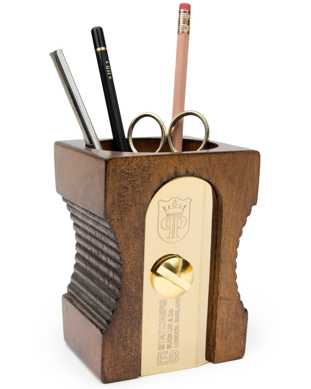 Suck UK Pen Holder For Desk - Stationary Organiser - Wooden Pen Pot - Novelty Pencil Sharpener