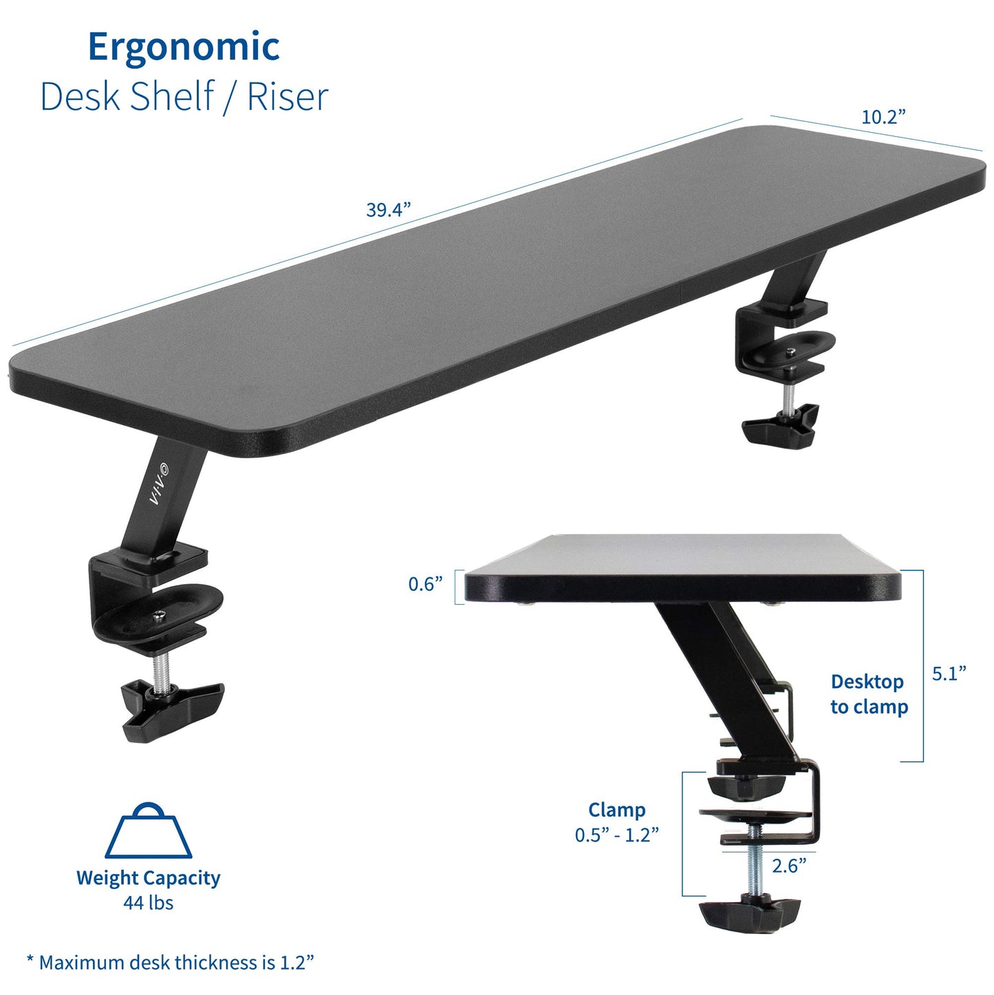 VIVO Black Clamp-on Large 40 inch Ergonomic Desk Shelf, Dual Computer Monitor and Laptop Riser