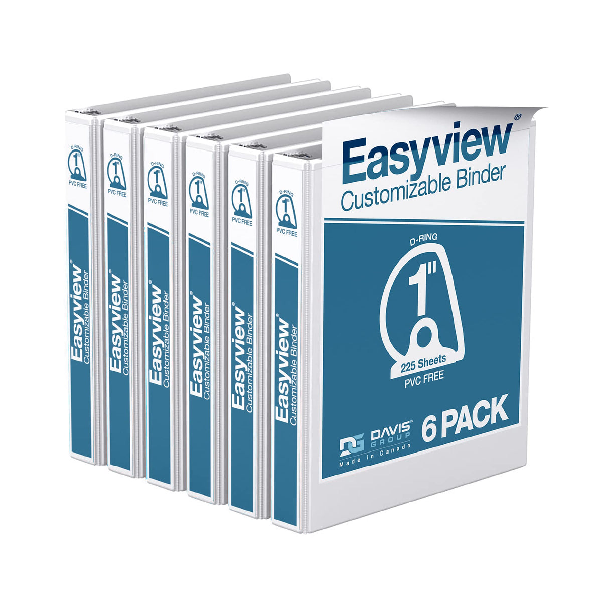 Easyview 3-Ring Binder, Clear-View Cover, 1" D Rings, White, 6 Pack
