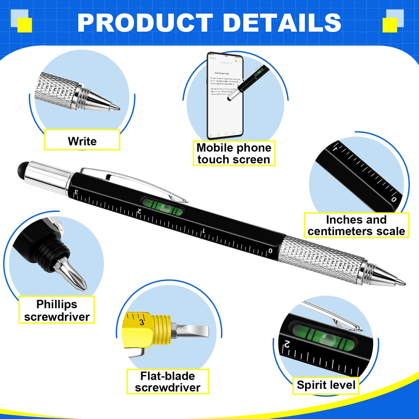 Zonon 32 Pack 6-in-1 Multitool Pens,Black, Silver, Yellow, Red