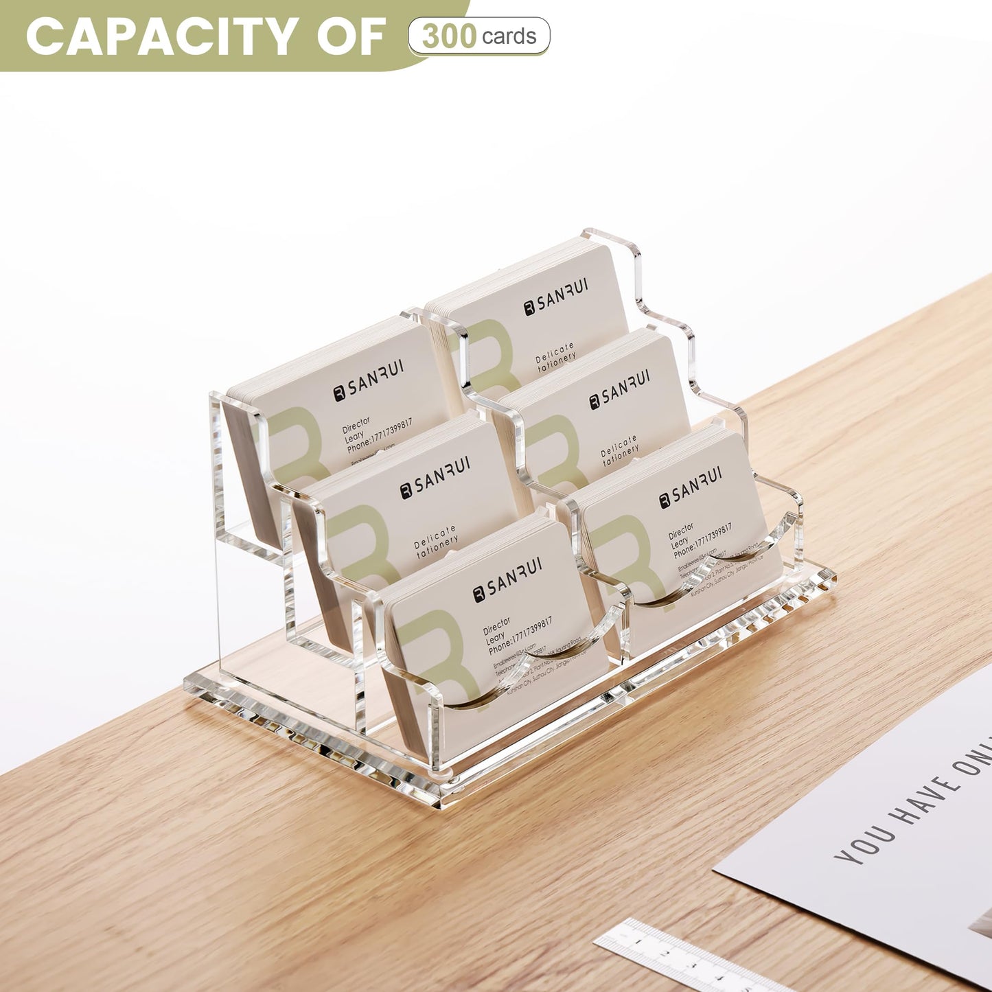 YUXUN Acrylic Business Card Holder Desk, Business Card Display Stand
