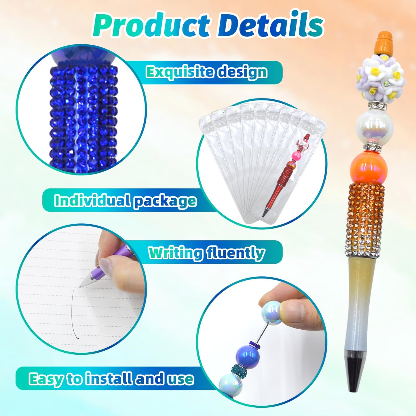 DASTTUIS 150 Pcs DIY Diamond Beadable Pen Kit - 50 Plastic Rhinestone Beaded Pens Bulk with Refills