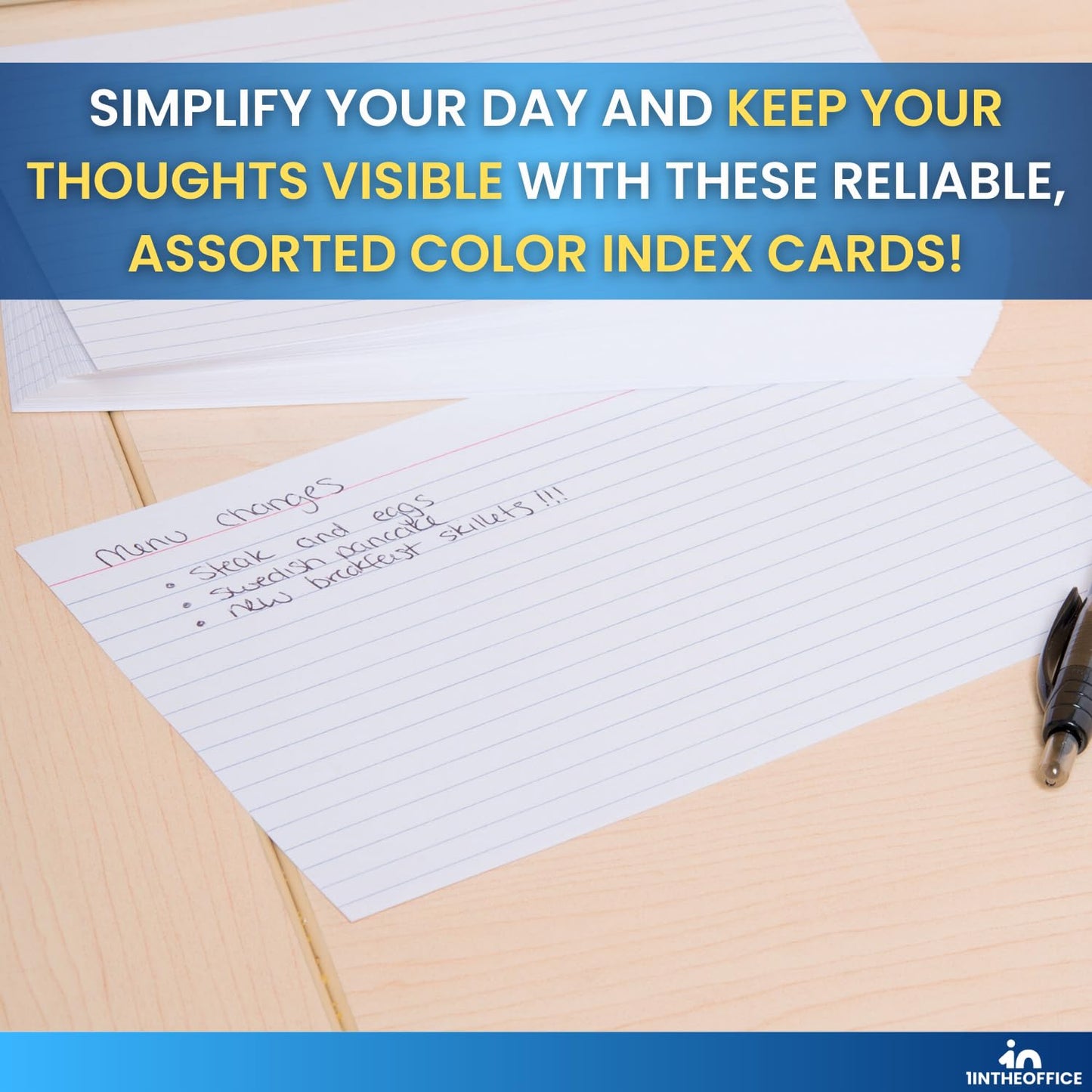 1InTheOffice Index Cards 5x8 Ruled, White Ruled Index Cards, 5" x 8" 100/Pack, 3 Pack